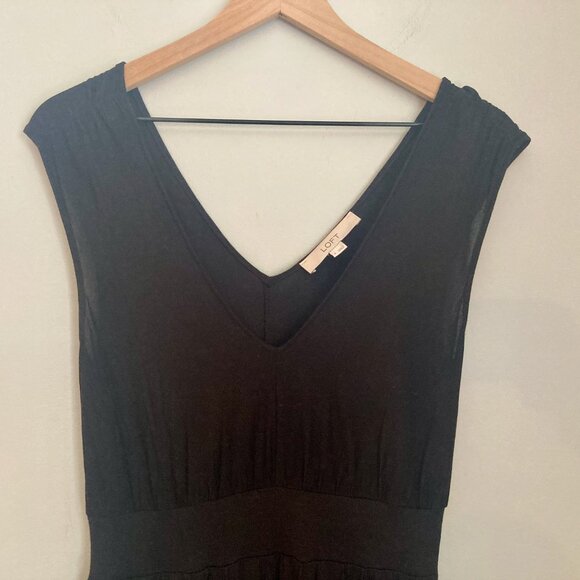 LOFT V-Neck Maxi Tank Dress Small Black Flowy Resort Vacation Beach Minimal - Picture 3 of 7